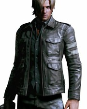 Men Leon Kennedy Biker Resident Evil 6 Black Gaming Genuine Leather Biker Jacket