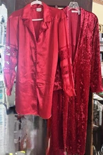 LOT OF 2 Adonna Sleepwear Velvet Robe Silky Nightie RED 😍