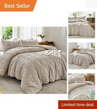 King Size Khaki Tufted Comforter Set - Soft 3 Piece Bedding for All Seasons