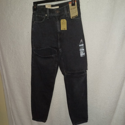 Levis Women 25X27 High Waisted High Rise Tapered Leg Mom Ripped Blue Jeans (BG)