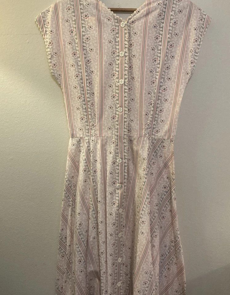 VTG 70s/80s Button Up Ralph Lauren Cotton Maxi Dress Off White Pink Floral Sz 8 - Image 4 of 4