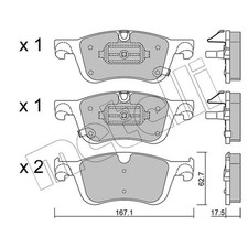 1x ORIGINAL® Metelli 22-1365-0 Bremsbelagsatz, Scheibenbremse Vorne, inkl.