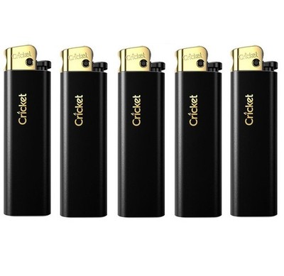 5× Cricket Black Matte Gold Feuerzeuge   Gas, Nachfüllbar, Klassisch