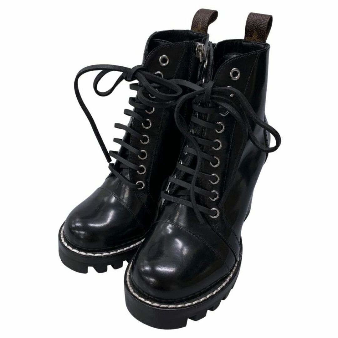 Louis Vuitton Star Trail Leather Boots Size 35 Solid Leather Black Lace Up Heel