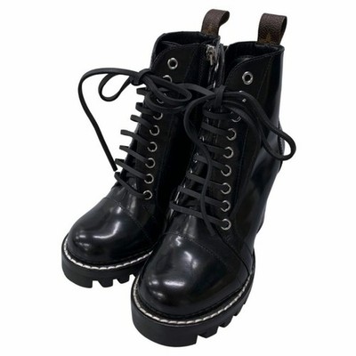 Louis Vuitton Star Trail Leather Boots Size 35 Solid Leather Black Lace Up Heel