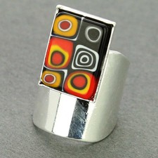 GlassOfVenice Murano Glass Mosaic Rectangular Ring - Multicolor