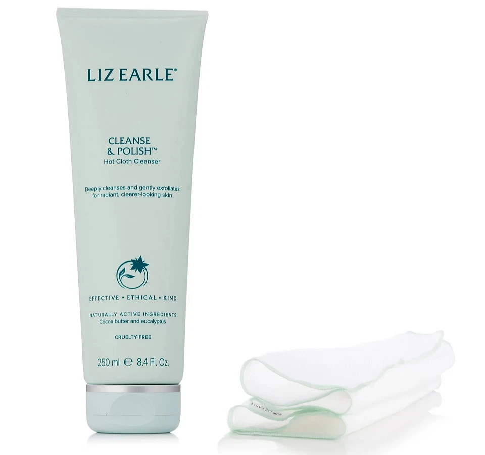 Liz Earle Cleanse & Polish Hot Cloth Cleanser 250ml Supersize & 2x Cotton Cloths