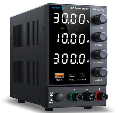 DC Variable Bench PSU 0-30V 0-10A, Encoder knobs, USB/Type-C QC, OCP