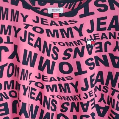 Tommy Jeans Shirt Womens XL Pink Crew Neck Short Sleeve Logo Graphic Crop Top