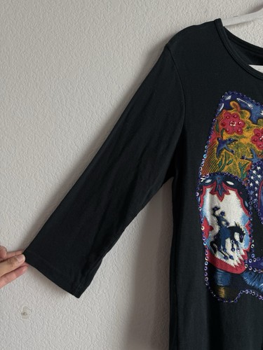 VTG Take Two Women Black Western Sequin Cowboy Boot Top Cotton Size L 3/4 Sleeve - Picture 4 of 8
