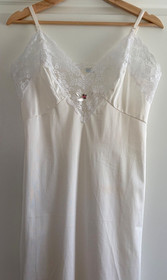 Vintage Babydoll Slip Dress 34 S M Nylon Antron III Satin Lace Coquette Feminine