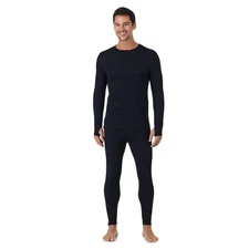 Mens Thermal Underwear Set - Fleece Lined Long Johns  Top - Black L