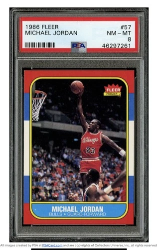 MICHAEL JORDAN PSA 8 1986-87 FLEER BASKETBALL #57 ROOKIE CARD RC BULLS NM-MT HOF