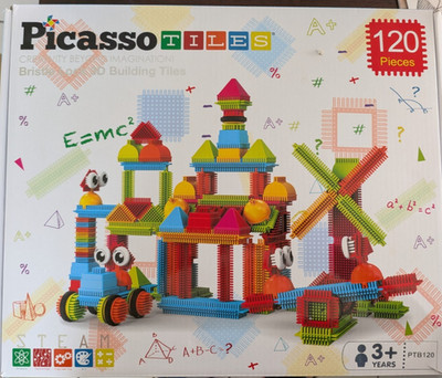 PicassoTiles Bristle Lock 3D Building Tiles STEM Toy 100 Pieces w/ Box Age 3+
