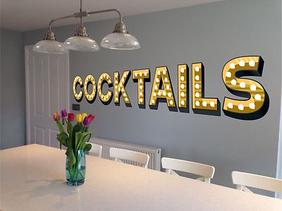 COCKTAILS Leuchteffekt Buchstaben Wandsticker Aufkleber Kunst Küche