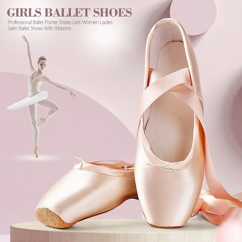Profi Ballett Spitzenschuhe Mädchen Damen Satin Ballerinas mit Bändern - Bild 4 von 14
