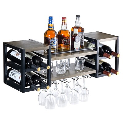 Living Room Bar Shelf Vintage Wall-Mounted Wine & Whiskey Rack – Rustic ...