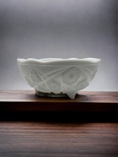 McKee Toltec Pattern Milk Glass Three-Footed Bowl