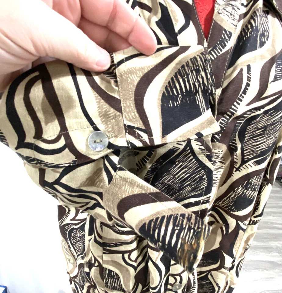 Mujer 2X Blusa Talla Grande Lino Mezcla Rayón Informal Marrón Tostado Estampado Abstracto Foto 3 de 4