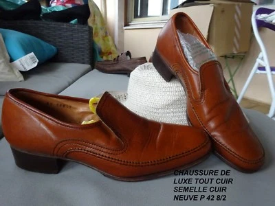 CHAUSSURE DE LUXE MOCASSIN TOUT CUIR SEMELLE CUIR MARRON P 42,5 8/5 NEUVE - Photo 1/4