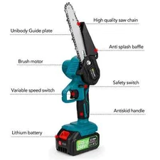 Battery Electric Chainsaw 6Inch Rechargeable Saw Handheld Pruning Logging Saw