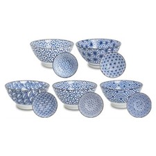71, 5 Stk Set Japan Reisschalen Matcha Dessert Suppe Müsli Porzellan blau Ø 13 c