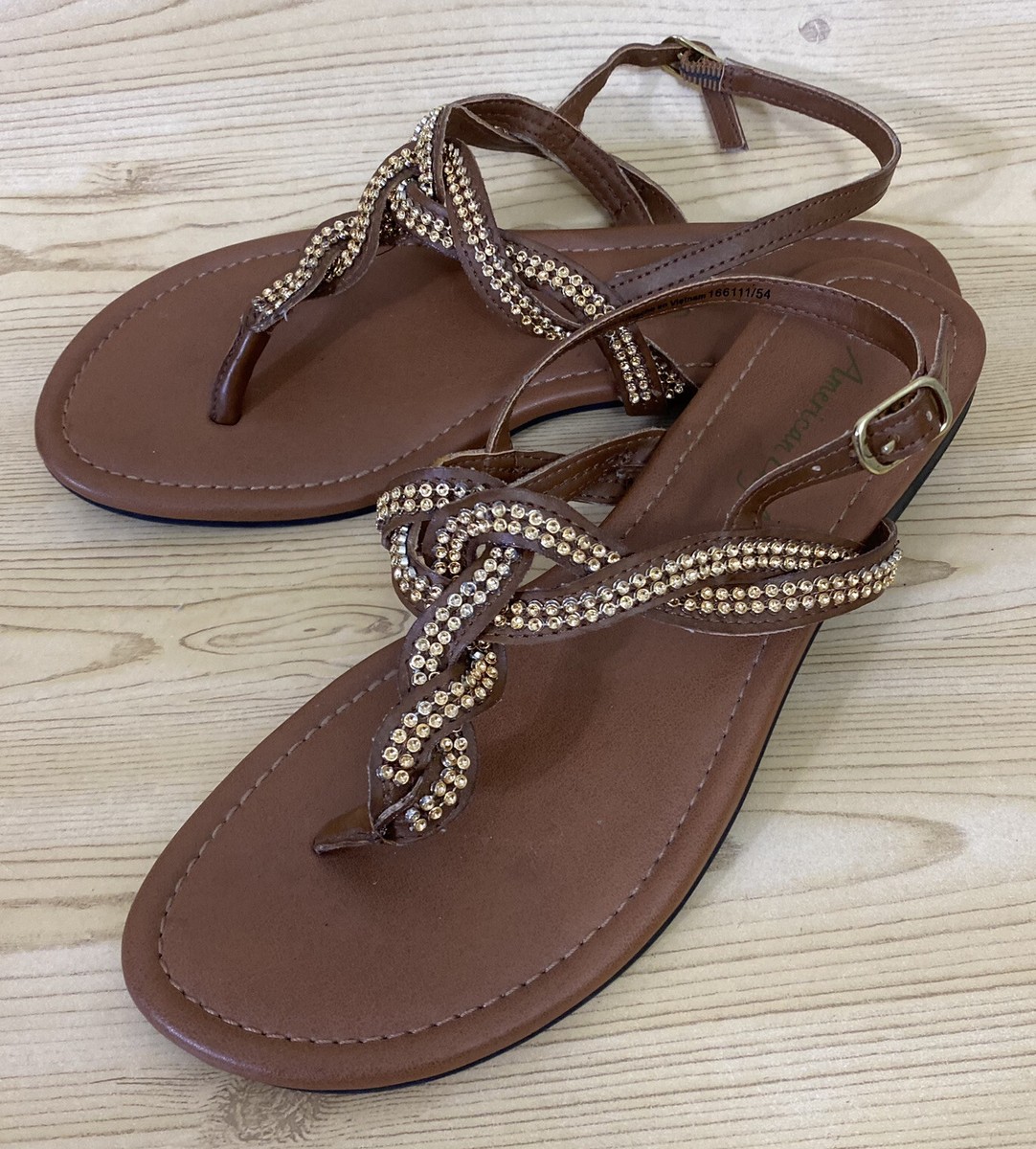 American Eagle Thong Flat Rhinestone Sandals 5.5 Womens Sandals | eBay