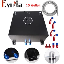 15GALLON BLACK ALUMINUM FUEL CELL GAS TANK+CAP+LEVEL SENDER+STEEL FUEL LINE KITS
