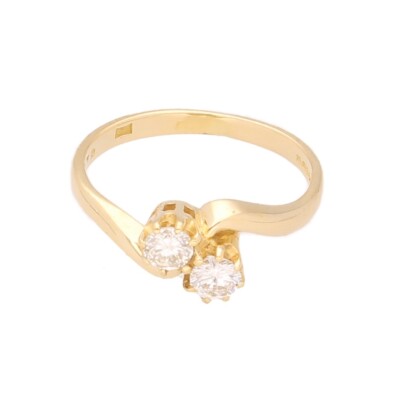 18 Karat Gelbgold 0,50ct Diamant Zweistein Ring (Größe I 1/2) 6x6mm