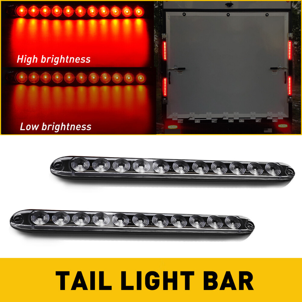 15"in Clear/Red LED Trailer Truck RV Stop Tail Rear brake Light Bar