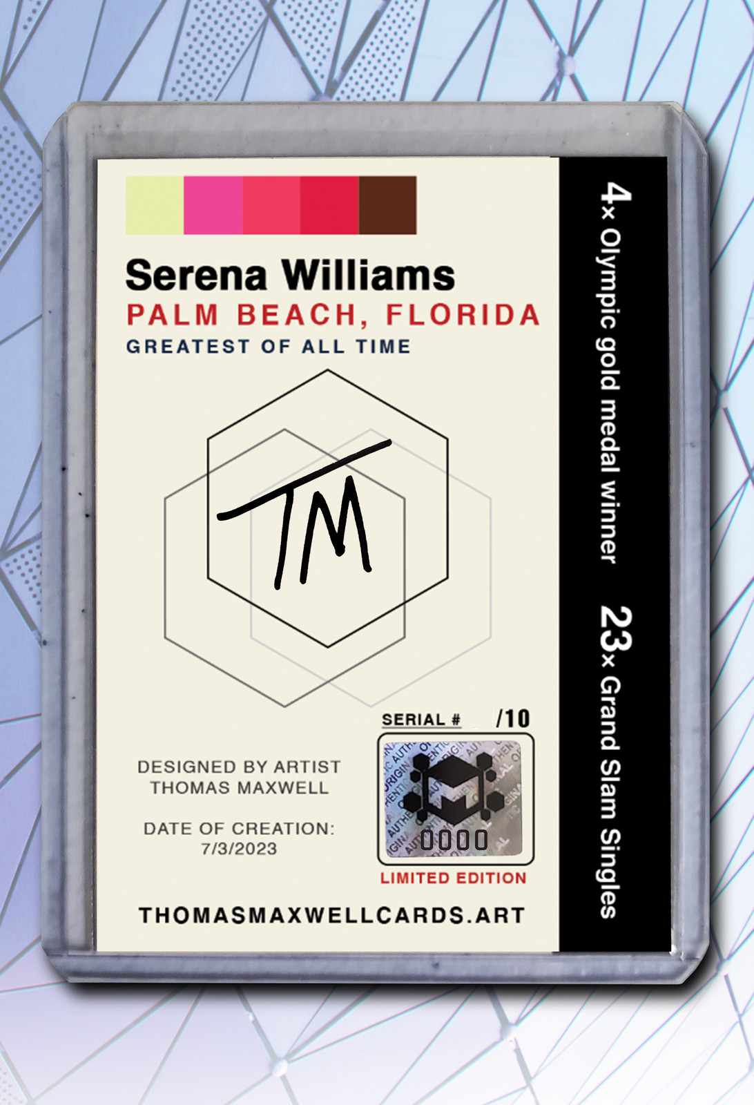 Serena Williams Artist Signed Tennis Art Card 2/10