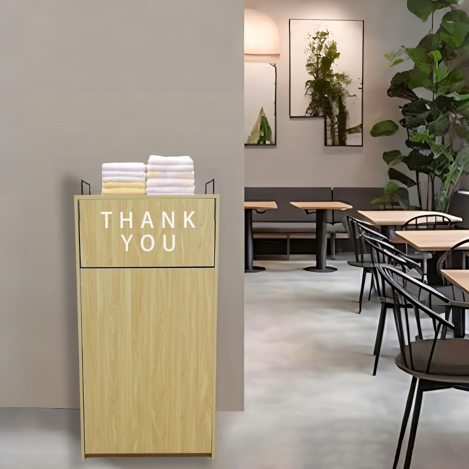 20X20X39" Maple Wood MDF Restaurant Fast Food Trash Bin Receptacle Enclosure