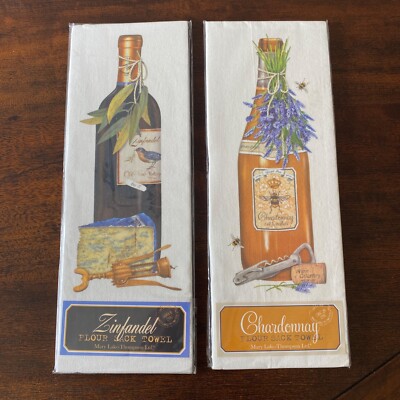 NEW 2 Mary Lake-Thompson Wine Country Flour Sack Towels Chardonnay and Zinfandel