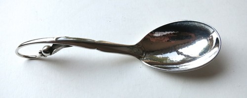 VTG GEORG JENSEN BERRY LEAF STERLING SOLID CURVED HANDLE JAM SPOON DENMARK #21 - 第 2/10 張圖片