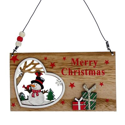 Davies Products Weihnachts-Hängeschild Holz Schneemann im Herz Merry Christmas