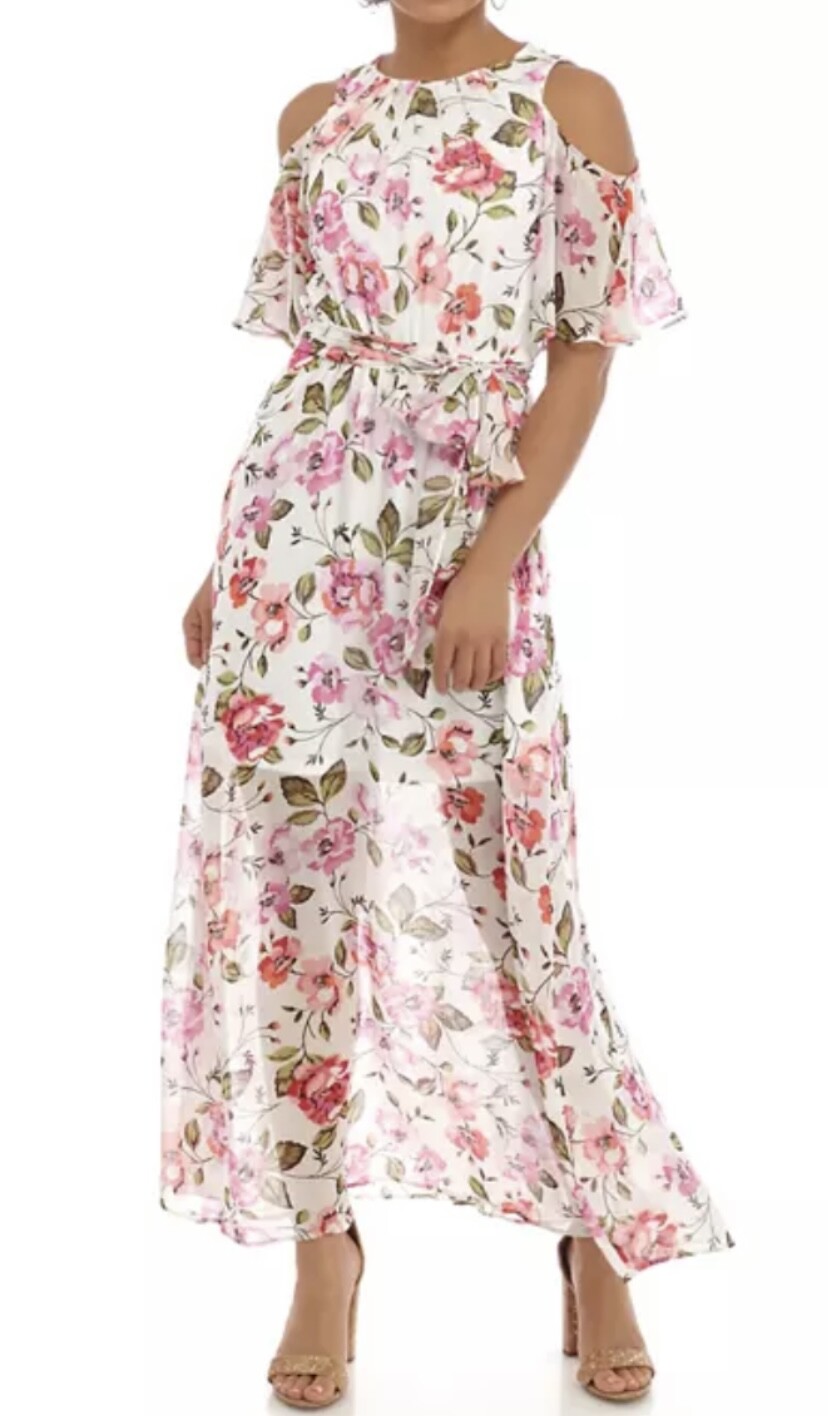 Cold Shoulder Chiffon Maxi Dress size 