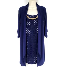 Naif Womens Dress Small Petite Blue White Polka Dot Stretch Cardigan Attached