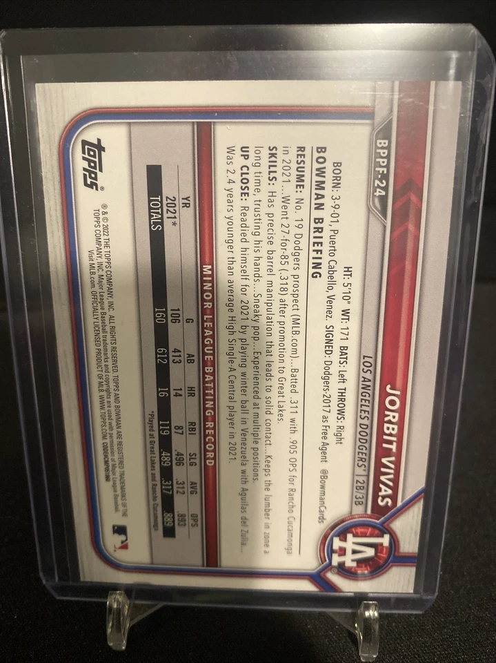 2022 Bowman 1st Edition 1st Bowman Yellow Jorbit Vivas 34/75 - Image 3 of 3