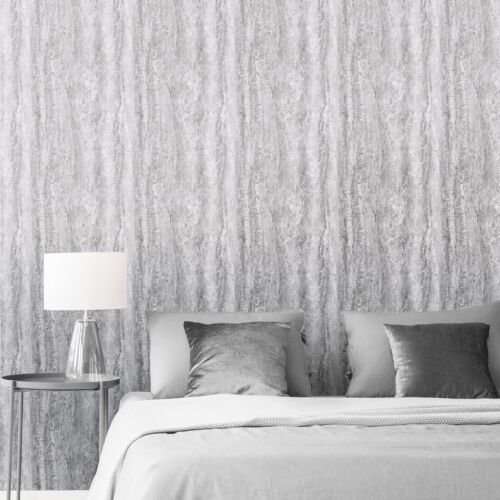 Eterna Distressed Grey Stripes Marble Stone Granite Effect Muriva Wallpaper - Afbeelding 1 van 8