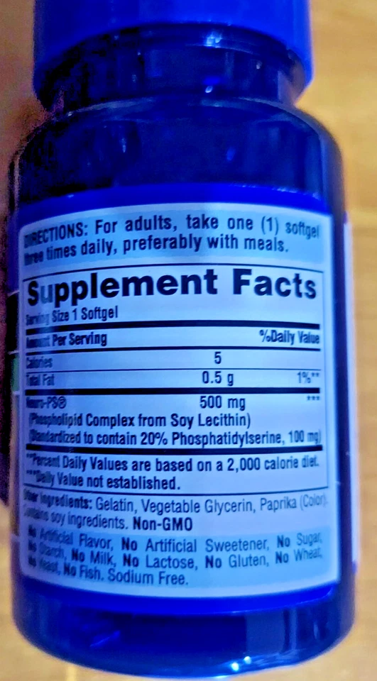 Neuro-Ps (фосфатидилсерин) 100 мг 30Softgel истекает 10/27 Бесплатная и легкая доставка - Изображение 2 из 3