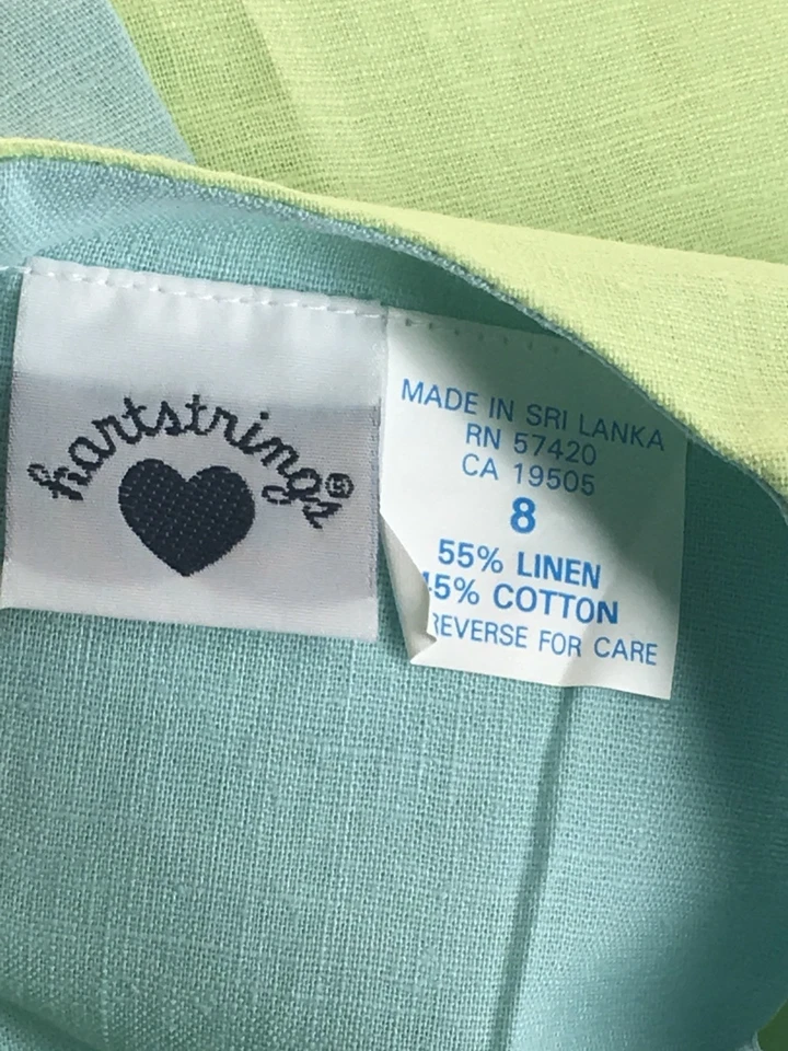 Girl's 8 HARTSTRINGS Dress Sleeveless AQUA BLUE LIME GREEN Shift Easter Linen - Image 4 of 4