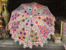 Garden Parasol Flower Embroidered Indian Outdoor Sun Shade Patio Umbrella