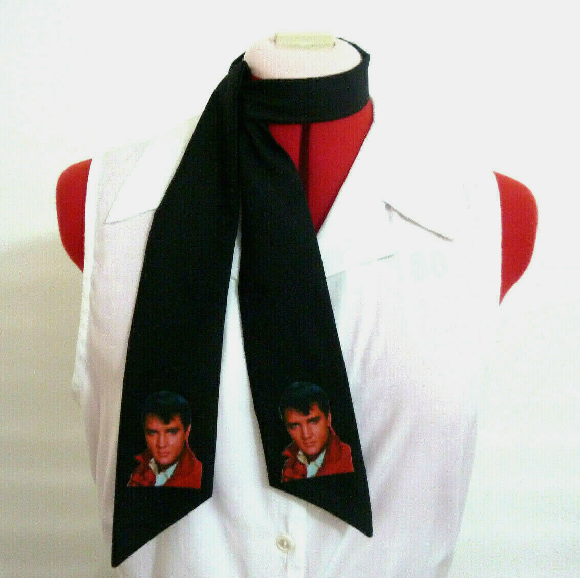 ROCKABILLY~ROCK N ROLL NECK SCARF~HAIR TIE ~ELVIS~ RED APPLIQUE