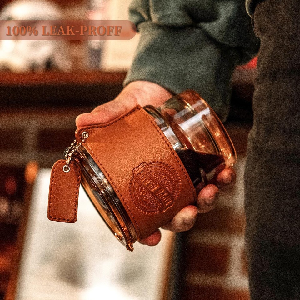 14 oz Glass Tumbler with Straw, Lid and Coaster Vintage Coffee Mug