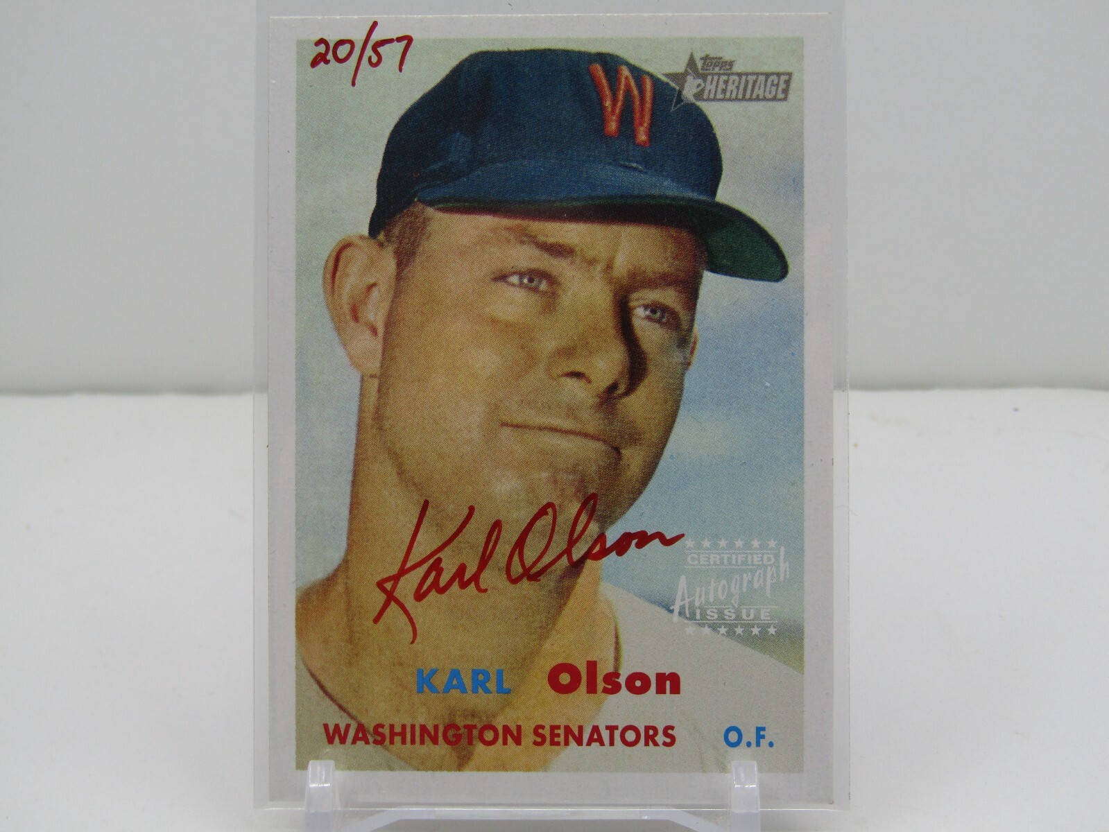 KARL OLSON 2006 TOPPS HERITAGE REAL ONE RED INK AUTOGRAPH AUTO! #20/57!