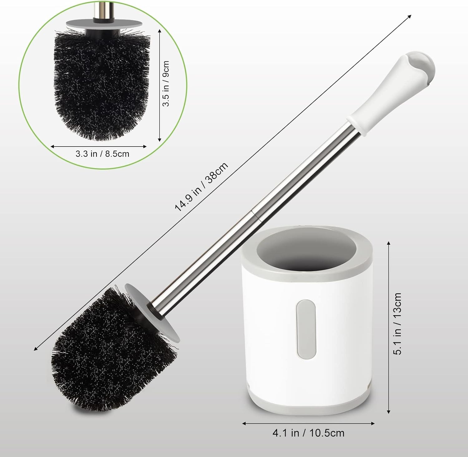 Compact Toilet Brush & Holder, Stainless Steel 1 Pack, White &amp; Grey 