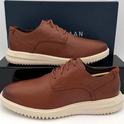 Cole Haan Size 8.5 Grand Plain Toe Oxford C36935 British Tan Tumbled Leather Men