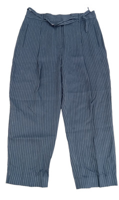 Jaeger Women's Trousers Size 20 Blue Belted Pockets Striped Shell 100% Linen New