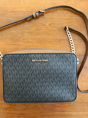 Michael Kors Monogram Crossbody Bag Brown/Black Zip Gold Chain Detach Strap