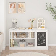 3-in-1 Kids Bookshelf Toy Storage Cabinet with Chalkboard Modern White